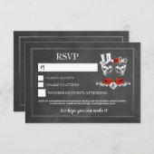 結婚式 スカル RSVP スカル ローズ チョーク カード (正面/裏面)