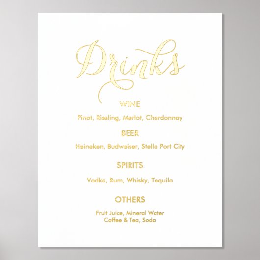 結婚式 ドリンク バー メニュー ゴールド ホワイト 箔ポスター (正面)