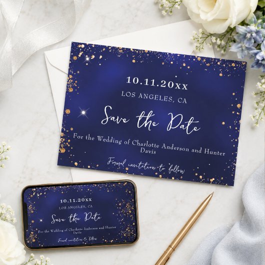 結婚式 ネイビーブルー ゴールド グリッター 冬 セーブザデート