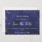 結婚式 ネイビーブルー ゴールド グリッター 冬 セーブザデート (正面)