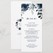 結婚式 ネイビーブルー フラワー グリーン シルバー メニュー (正面/裏面)