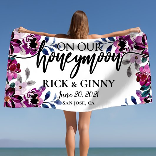 結婚式 ハネムーン ギフト - 名入れ 花柄 ビーチタオル
