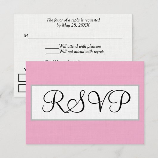 結婚式 パステルピンクシルバーRSVPカード 出欠カード (正面/裏面)