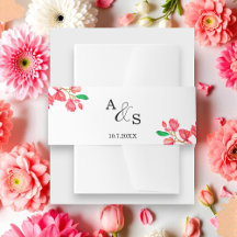 結婚式 ピンク 白 花の招待状 ベルト