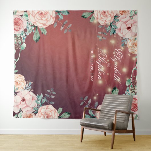 結婚式 フォトブース 背景 花のストリングライト タペストリー (インサイチュ(横))