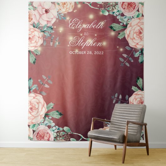 結婚式 フォトブース 背景 花のストリングライト タペストリー (インサイチュ)