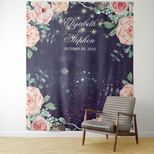 結婚式 フォトブース 背景 花柄 紫色 グリッター タペストリー (インサイチュ)