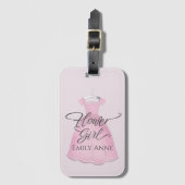 結婚式 フラワーガール ピンクのドレス カリグラフィー ラゲッジタグ (正面縦)
