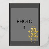結婚式 ブラックゴールド箔押し 写真 招待状 カード (正面)