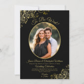 結婚式 ブラック&ゴールド QRコード 写真付き ウェディング 招待状 (正面)