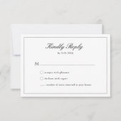 結婚式 ブラック＆ホワイト クレスト モノグラム RSVP カード (正面)