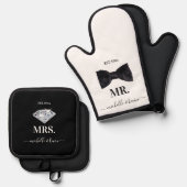 結婚式 ブラック＆ホワイト Mr. & Mrs. 鍋つかみ&鍋敷きセット (正面/裏面)