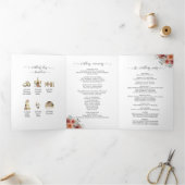 結婚式 プログラムとタイムラインの水彩フローラ 三つ折りカード (内部)
