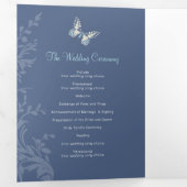 結婚式 プログラムの色合いの青い蝶 三つ折りプログラム (内部最初)