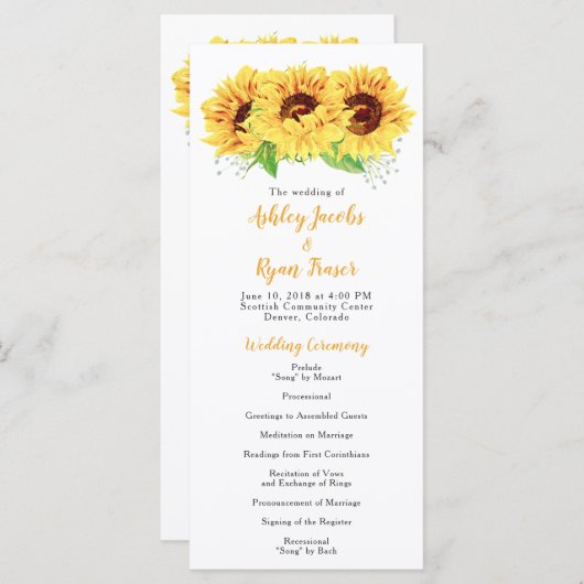 結婚式 プログラムイエローヒマワリ水彩フローラ プログラム (正面/裏面)