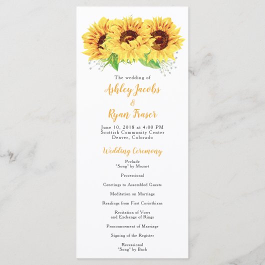 結婚式 プログラムイエローヒマワリ水彩フローラ プログラム (正面)