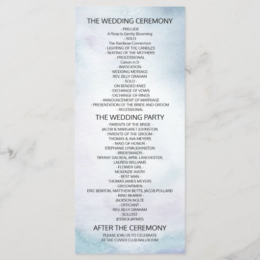 結婚式 プログラムウォーターカラーティール（緑がかった色）&金ゴールドゲートGeode プログラム (裏面)