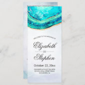 結婚式 プログラムウォーターカラーティール（緑がかった色）&金ゴールドゲートGeode プログラム (正面/裏面)