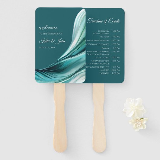 結婚式 プログラムエメモダンラルドグリーン ハンドファン (正面&裏面)