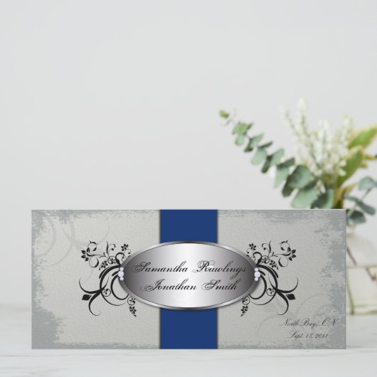 結婚式 プログラムエレガントグレイ王室のヴィンテージフローラ プログラム (スタンド正面)