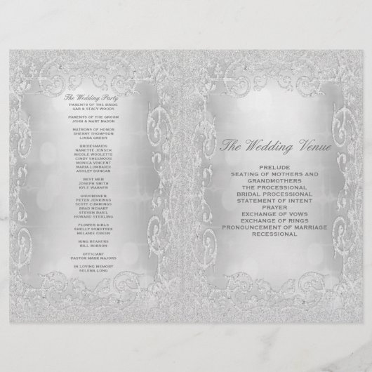 結婚式 プログラムエレガントシルバーフェイクグリッター (裏面)