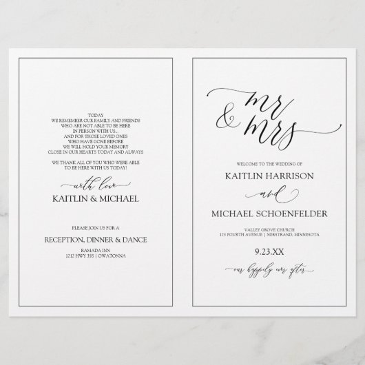 結婚式 プログラムエレガントスキニー書道ブラック (正面)