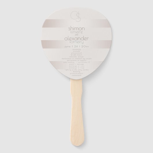 結婚式 プログラムエレガントモダン赤面パールストライプズ ハンドファン (正面)