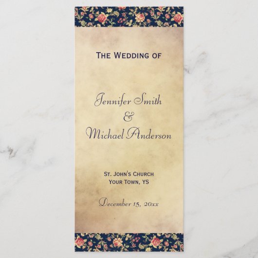 結婚式 プログラムエレガントヴィンテージ青バラ プログラム (正面)