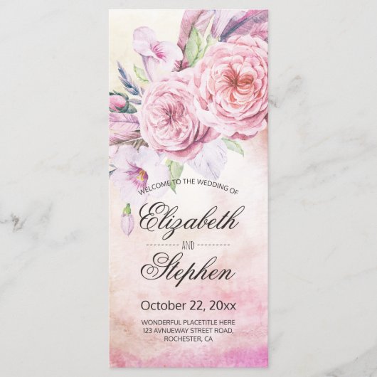 結婚式 プログラムエレガント水彩フローラ羽 プログラム (正面)