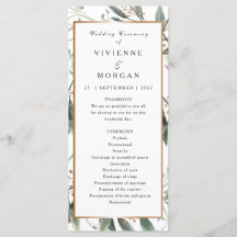 結婚式 プログラムエレガント水彩緑葉金ゴールド