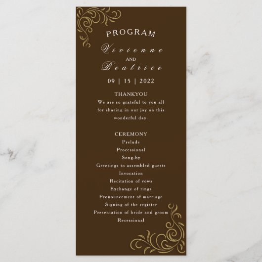 結婚式 プログラムエレガント素朴金ゴールド プログラム (正面)
