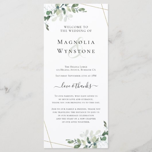 結婚式 プログラムカードユーカリプトゥスグリーン プログラム (正面)