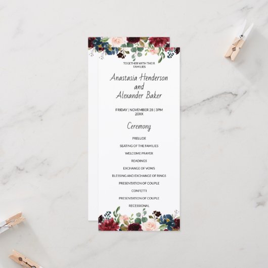 結婚式 プログラムカード。 (正面/裏面インサイチュ)