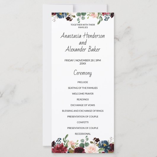 結婚式 プログラムカード。 (正面)