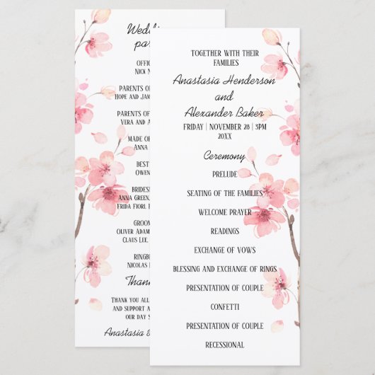 結婚式 プログラムカード。 (正面/裏面)