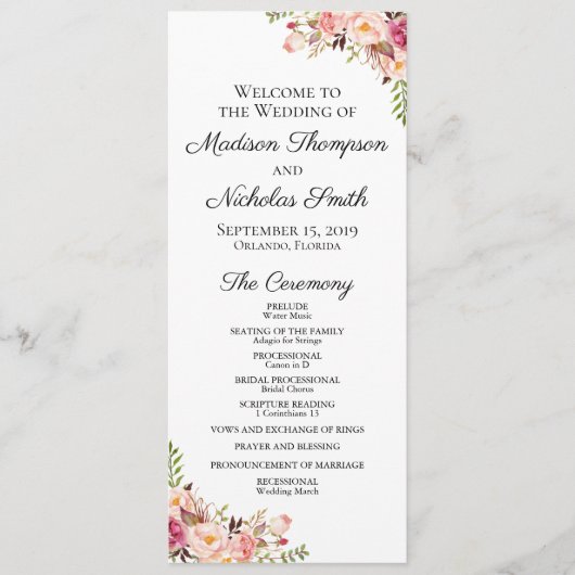 結婚式 プログラムカード(素朴ピンク色) プログラム (正面)