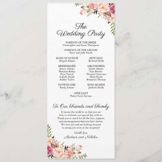 結婚式 プログラムカード(素朴ピンク色) プログラム (裏面)