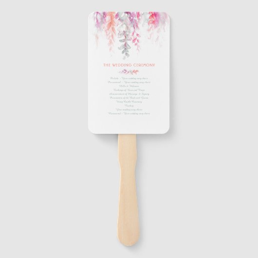 結婚式 プログラムサンゴピンクのセージ緑のつる植物の花 ハンドファン (裏面)