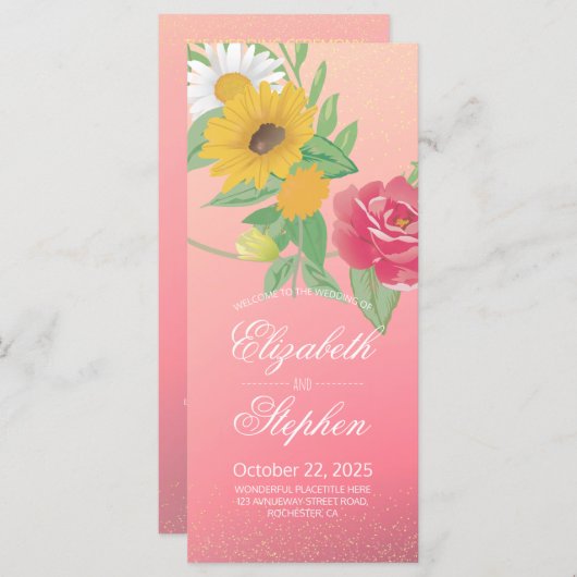 結婚式 プログラムシックバラフラワーピンク金ゴールドグリッター プログラム (正面/裏面)