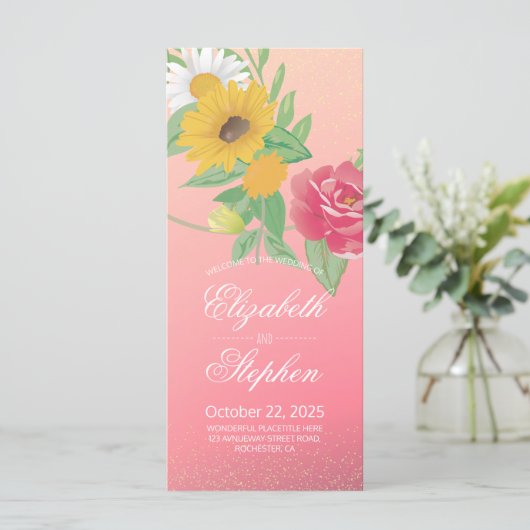 結婚式 プログラムシックバラフラワーピンク金ゴールドグリッター プログラム (スタンド正面)