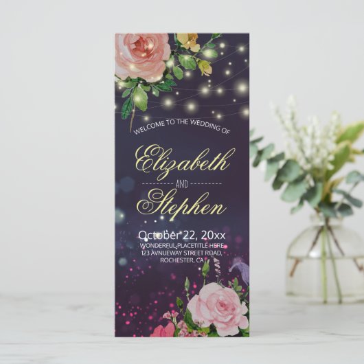 結婚式 プログラムシックフローラパープルストリングライト プログラム (スタンド正面)