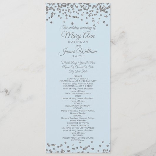 結婚式 プログラムシルバーグリッター紙吹雪アイスブルー プログラム (正面)