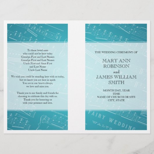 結婚式 プログラムシート音楽ブルー (正面)