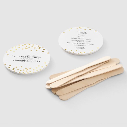 結婚式 プログラムスタイリッシュシックかわいい金ゴールド紙吹雪 ハンドファン (組立なし)