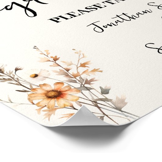 結婚式 プログラムセレモニー秋ワイルドフラワーサイン ポスター (角)