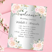 結婚式 プログラムタイムラインシルバーピンク花模様