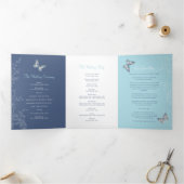 結婚式 プログラムダークブルーの蝶のラブストーリー 三つ折りプログラム (内部)