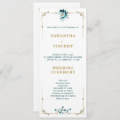 結婚式 プログラムティール（緑がかった色）及び金ゴールドテンプレート 招待状 (正面/裏面)