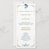 結婚式 プログラムティール（緑がかった色）及び金ゴールドテンプレート 招待状 (正面)