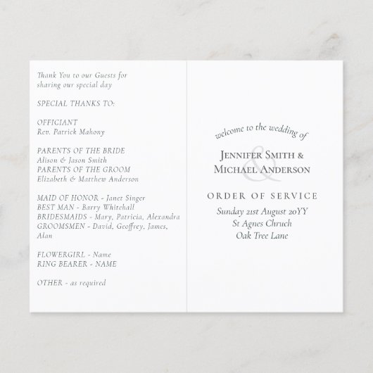 結婚式 プログラムテンプレート (正面)